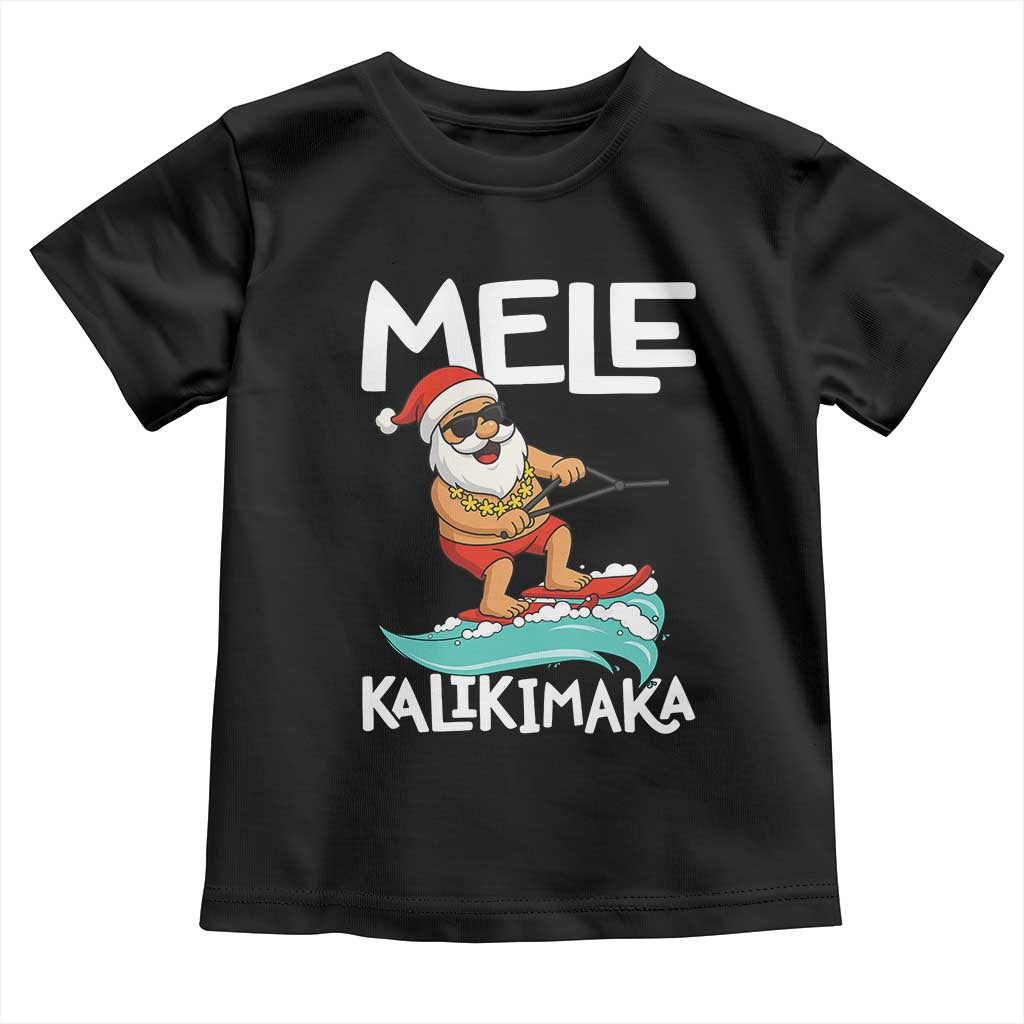 Mele Kalikimaka Toddler T Shirt Santa Water Skiing Summer Beach Hawaiian Christmas In July - Wonder Print Shop