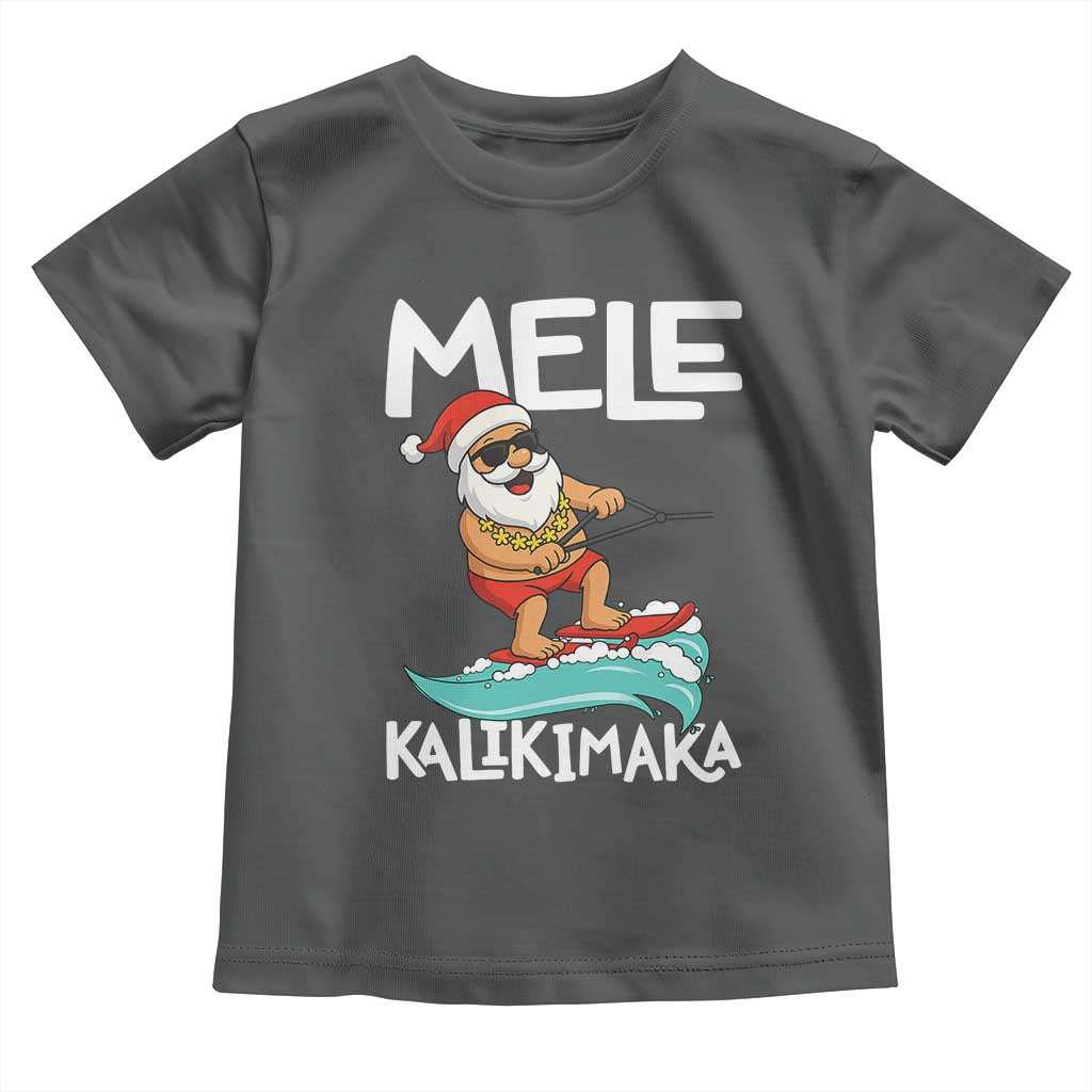 Mele Kalikimaka Toddler T Shirt Santa Water Skiing Summer Beach Hawaiian Christmas In July - Wonder Print Shop