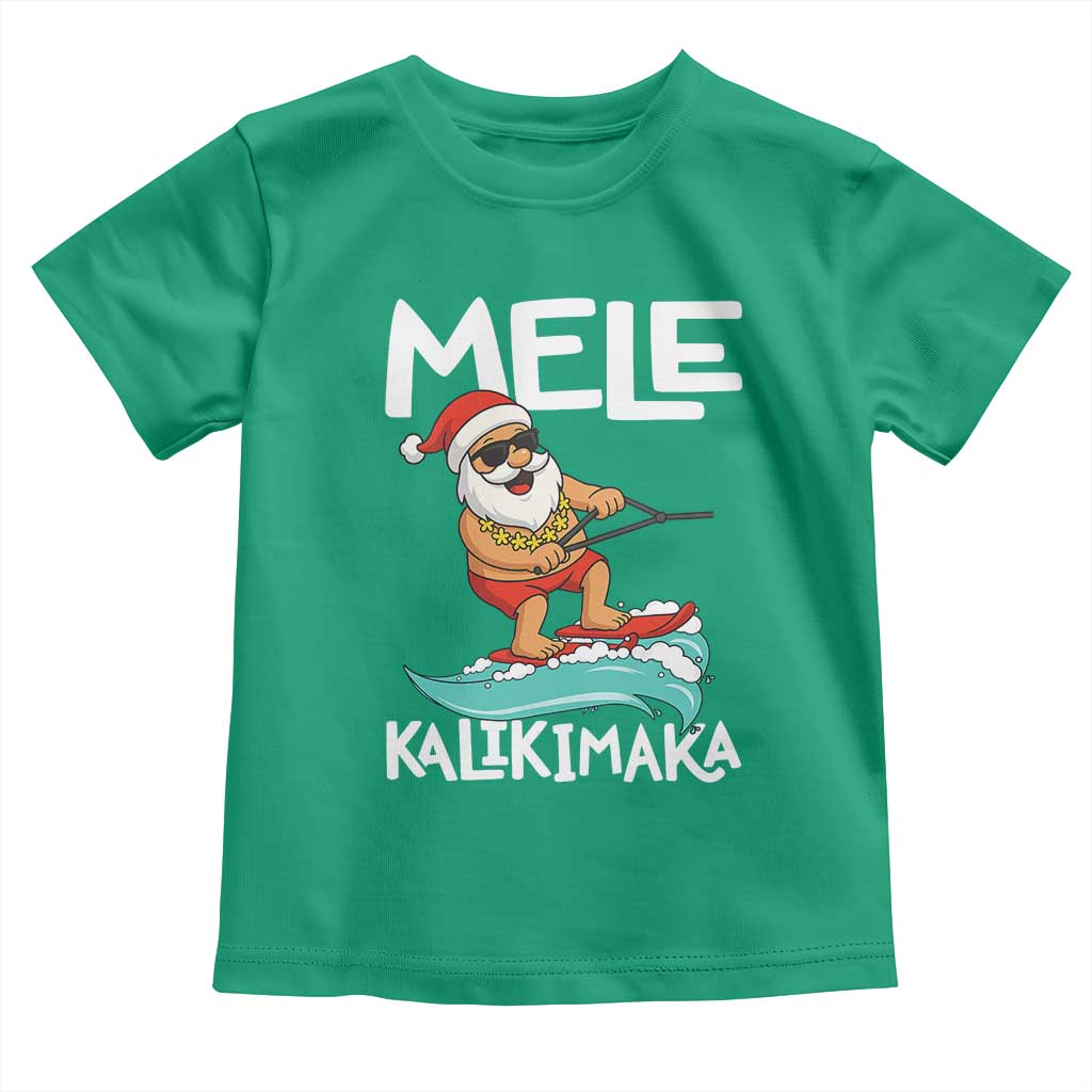 Mele Kalikimaka Toddler T Shirt Santa Water Skiing Summer Beach Hawaiian Christmas In July - Wonder Print Shop