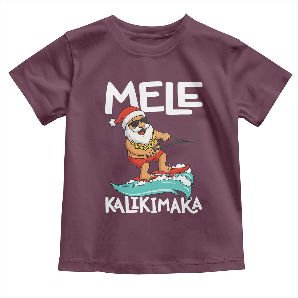 Mele Kalikimaka Toddler T Shirt Santa Water Skiing Summer Beach Hawaiian Christmas In July - Wonder Print Shop