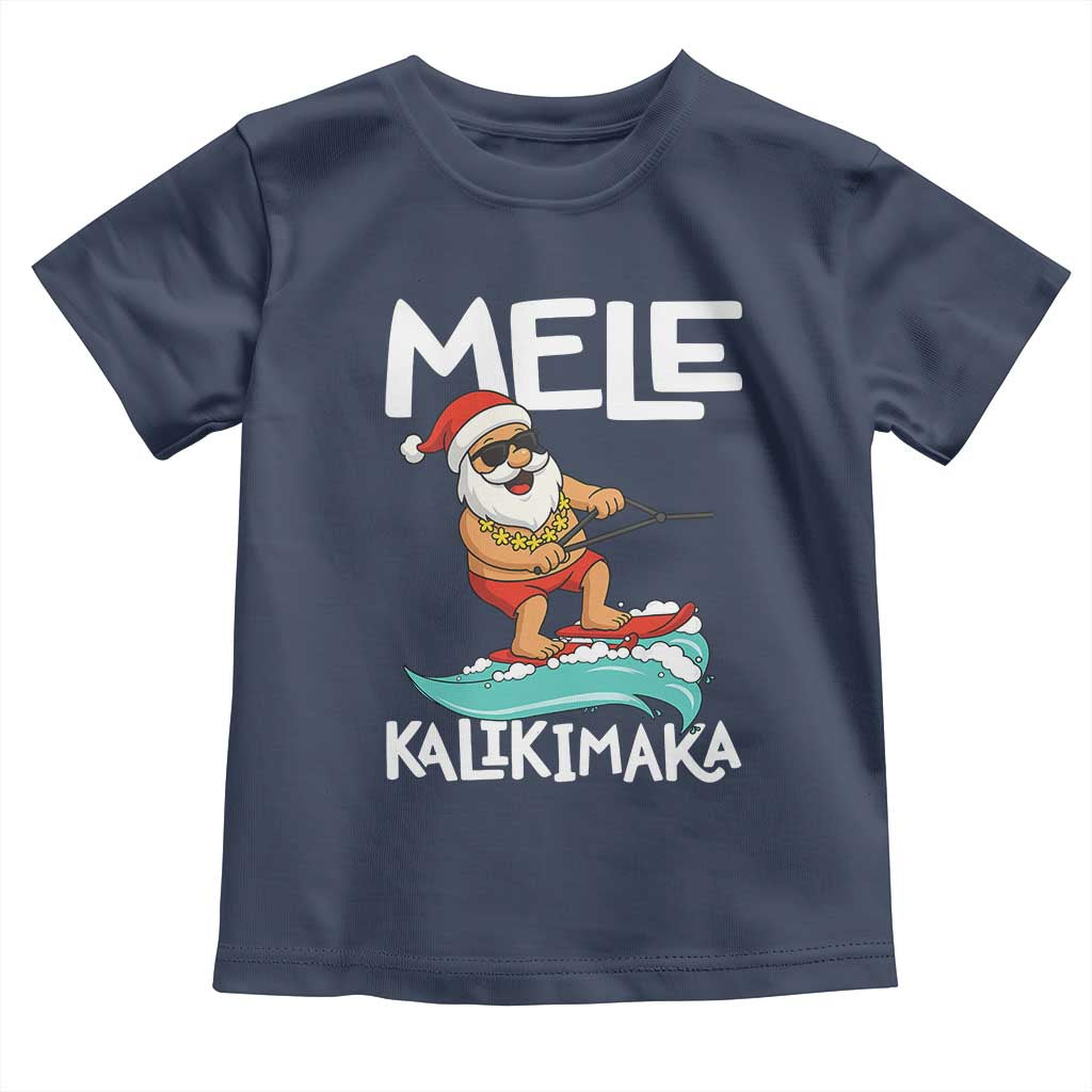 Mele Kalikimaka Toddler T Shirt Santa Water Skiing Summer Beach Hawaiian Christmas In July - Wonder Print Shop