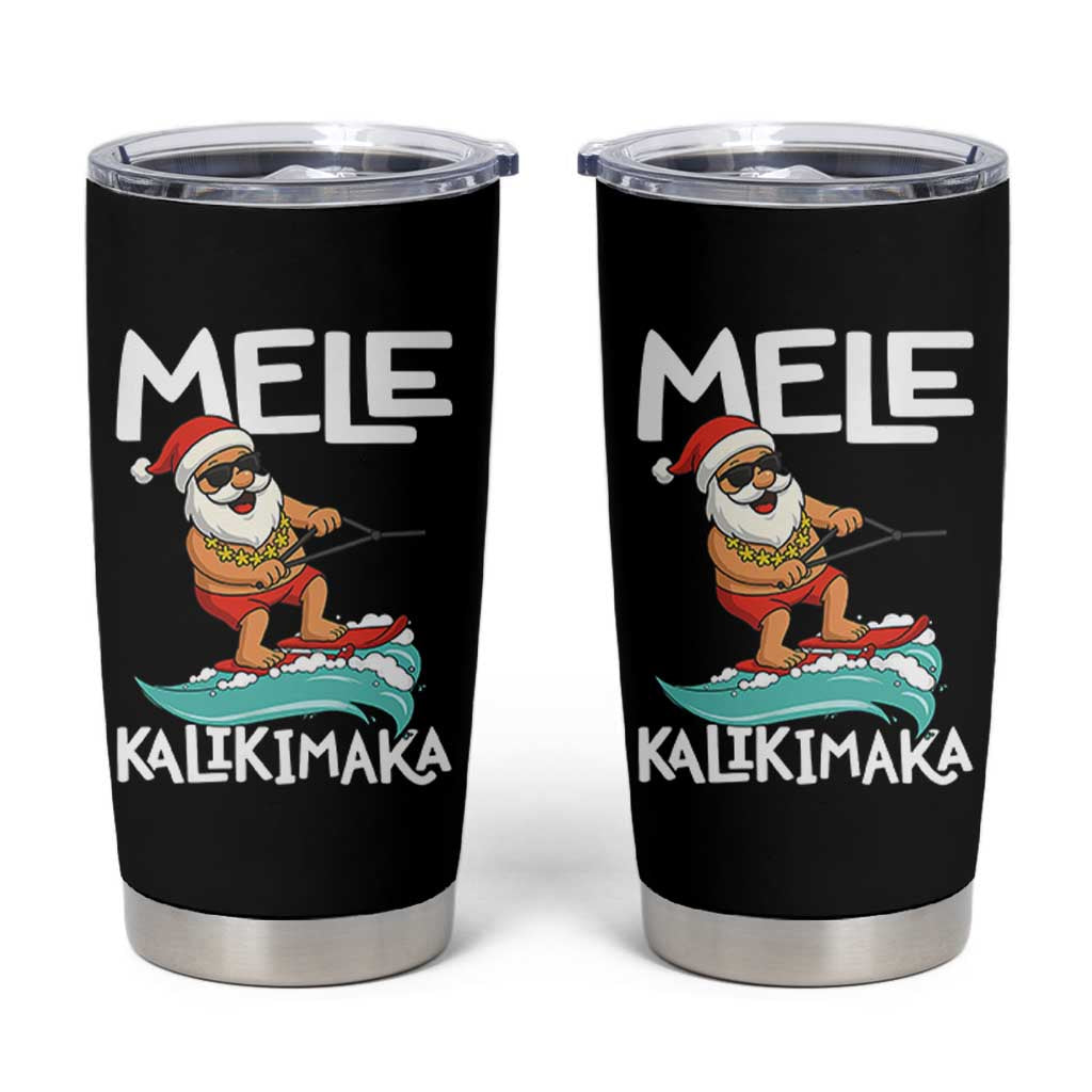 Mele Kalikimaka Tumbler Cup Santa Water Skiing Summer Beach Hawaiian Christmas In July - Wonder Print Shop