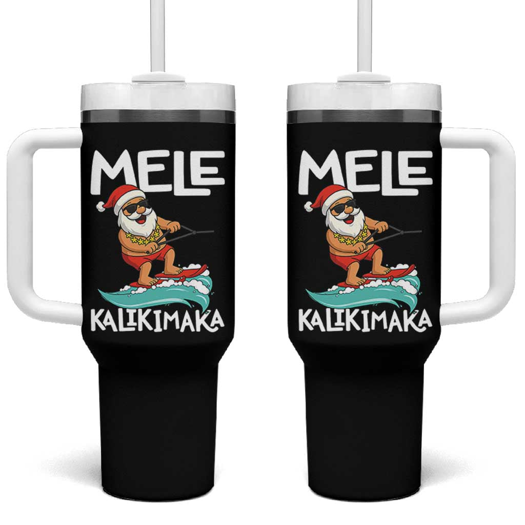 Mele Kalikimaka Tumbler With Handle Santa Water Skiing Summer Beach Hawaiian Christmas In July - Wonder Print Shop