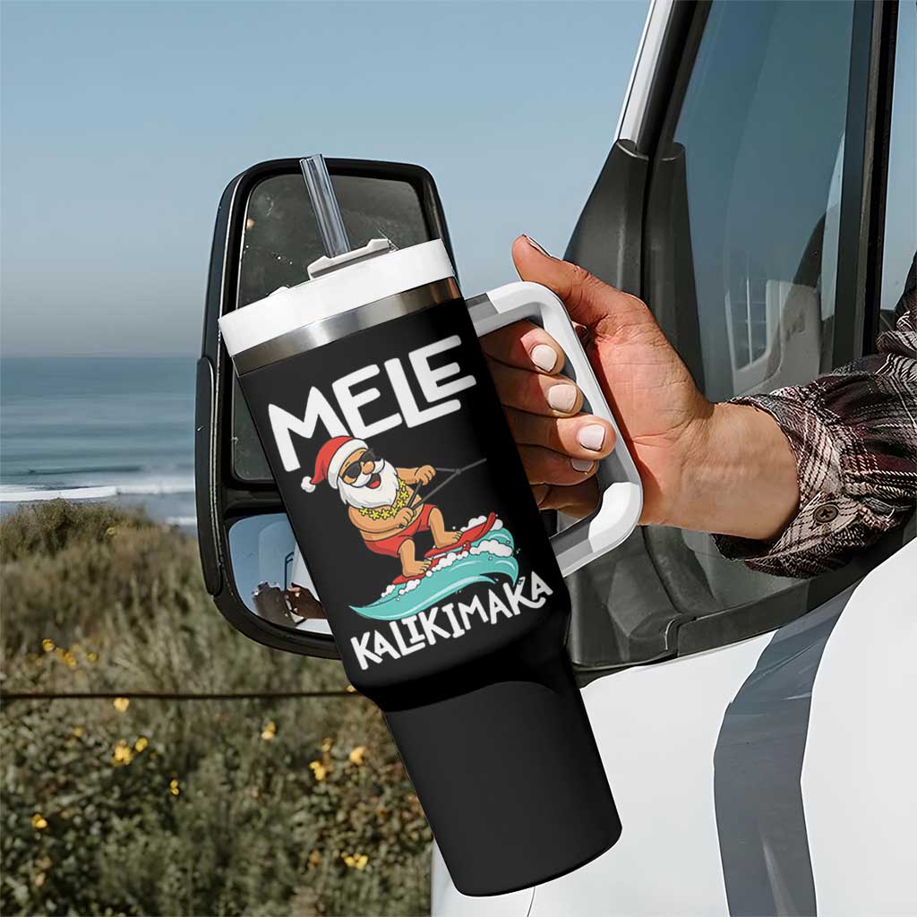 Mele Kalikimaka Tumbler With Handle Santa Water Skiing Summer Beach Hawaiian Christmas In July - Wonder Print Shop