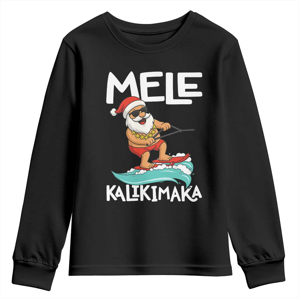 Mele Kalikimaka Youth Sweatshirt Santa Water Skiing Summer Beach Hawaiian Christmas In July - Wonder Print Shop