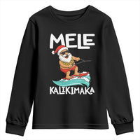 Mele Kalikimaka Youth Sweatshirt Santa Water Skiing Summer Beach Hawaiian Christmas In July - Wonder Print Shop