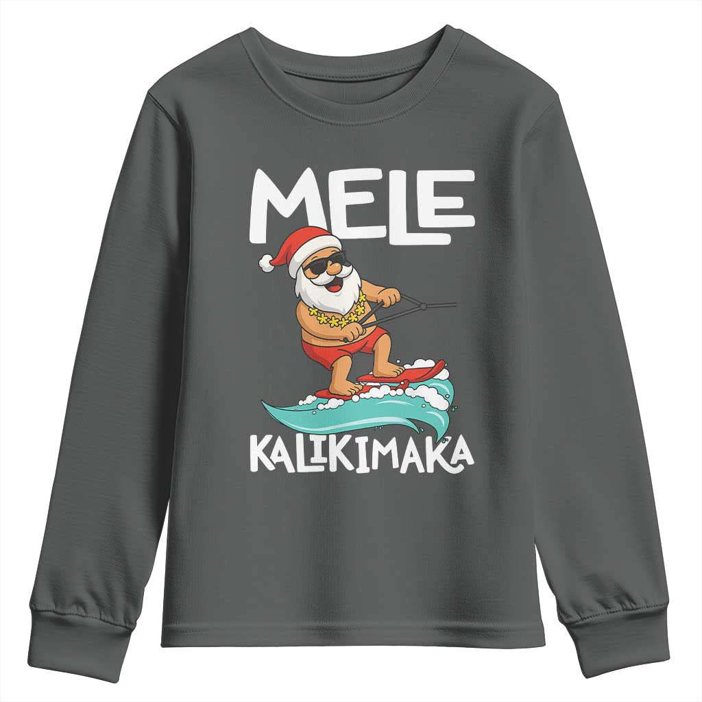 Mele Kalikimaka Youth Sweatshirt Santa Water Skiing Summer Beach Hawaiian Christmas In July - Wonder Print Shop