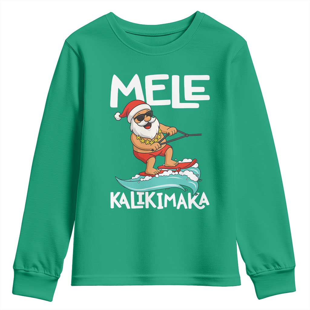 Mele Kalikimaka Youth Sweatshirt Santa Water Skiing Summer Beach Hawaiian Christmas In July - Wonder Print Shop
