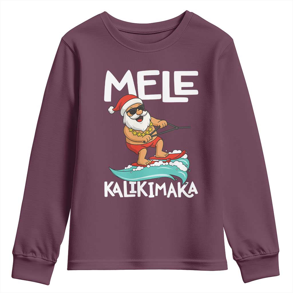Mele Kalikimaka Youth Sweatshirt Santa Water Skiing Summer Beach Hawaiian Christmas In July - Wonder Print Shop