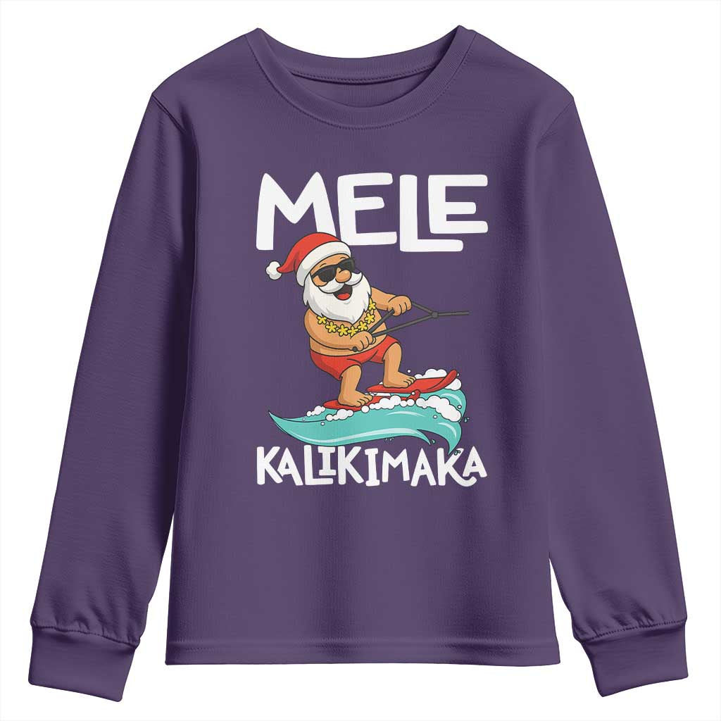 Mele Kalikimaka Youth Sweatshirt Santa Water Skiing Summer Beach Hawaiian Christmas In July - Wonder Print Shop