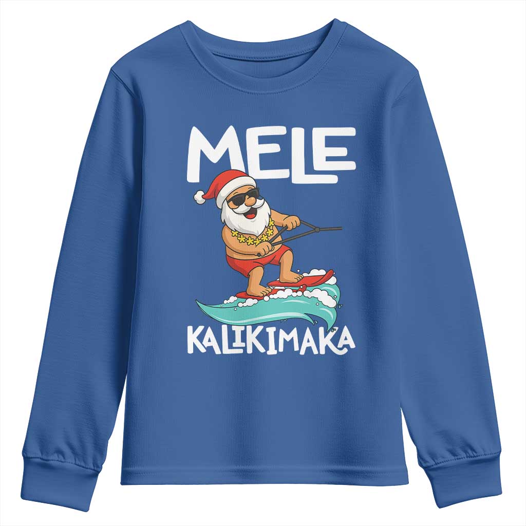Mele Kalikimaka Youth Sweatshirt Santa Water Skiing Summer Beach Hawaiian Christmas In July - Wonder Print Shop