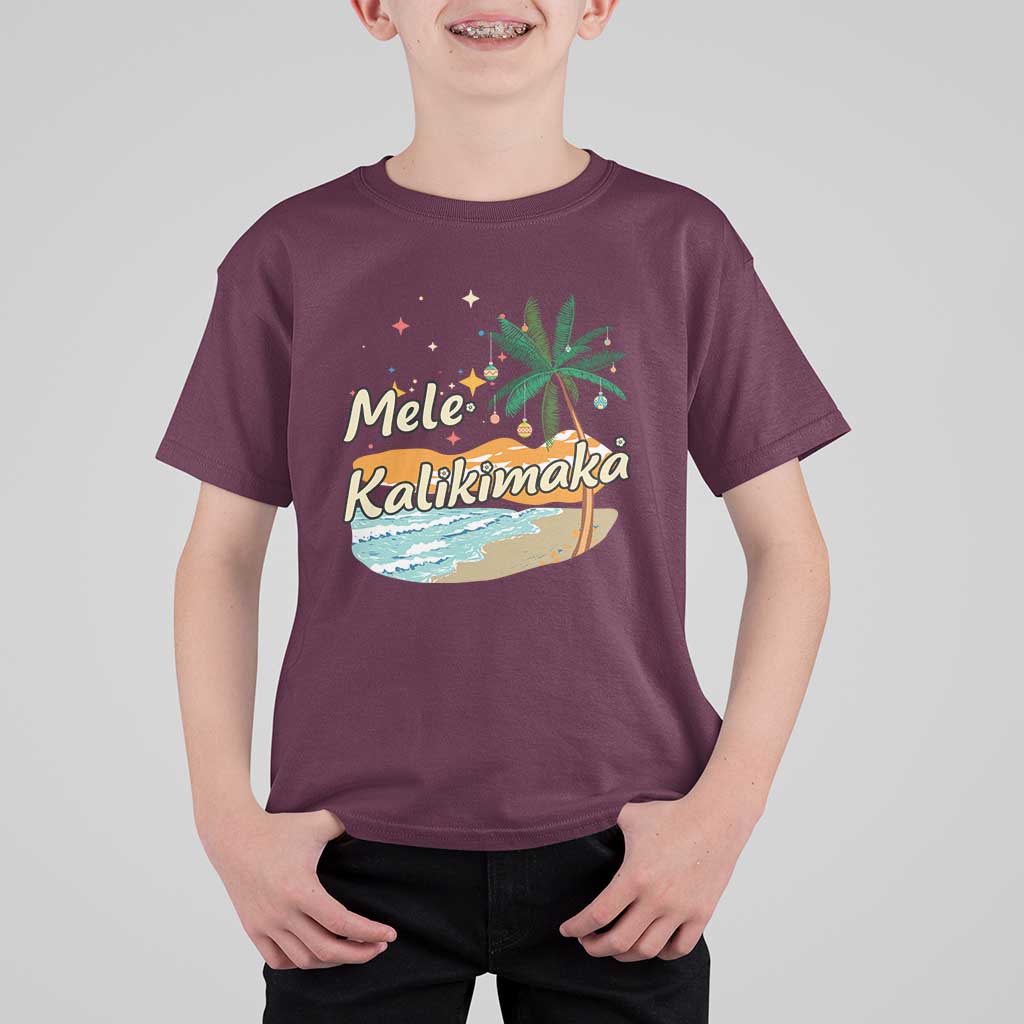 Retro Christmas In July Summer Beach Hawaii T Shirt For Kid Mele Kalikimaka - Wonder Print Shop