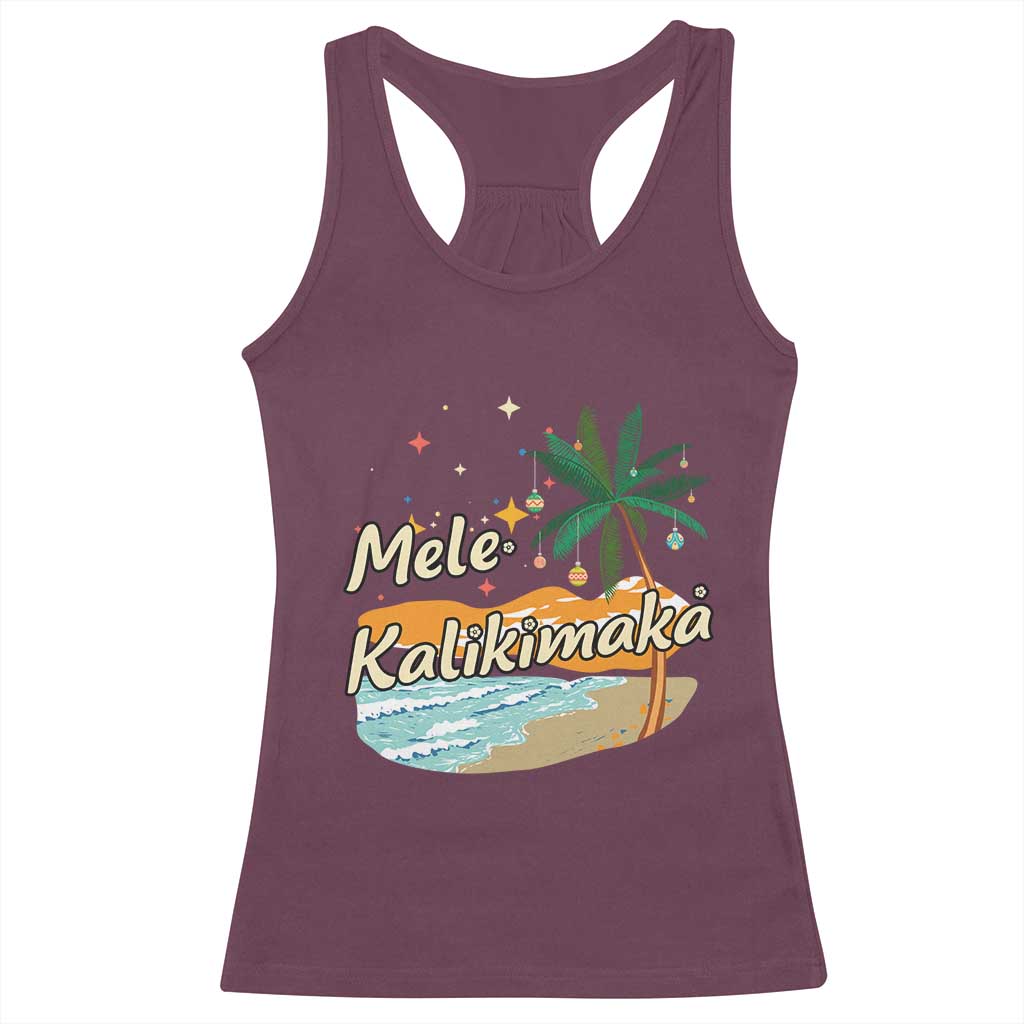 Retro Christmas In July Summer Beach Hawaii Racerback Tank Top Mele Kalikimaka - Wonder Print Shop