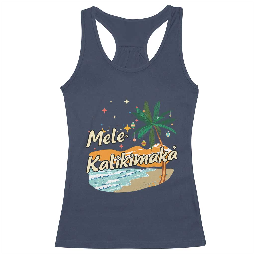 Retro Christmas In July Summer Beach Hawaii Racerback Tank Top Mele Kalikimaka - Wonder Print Shop