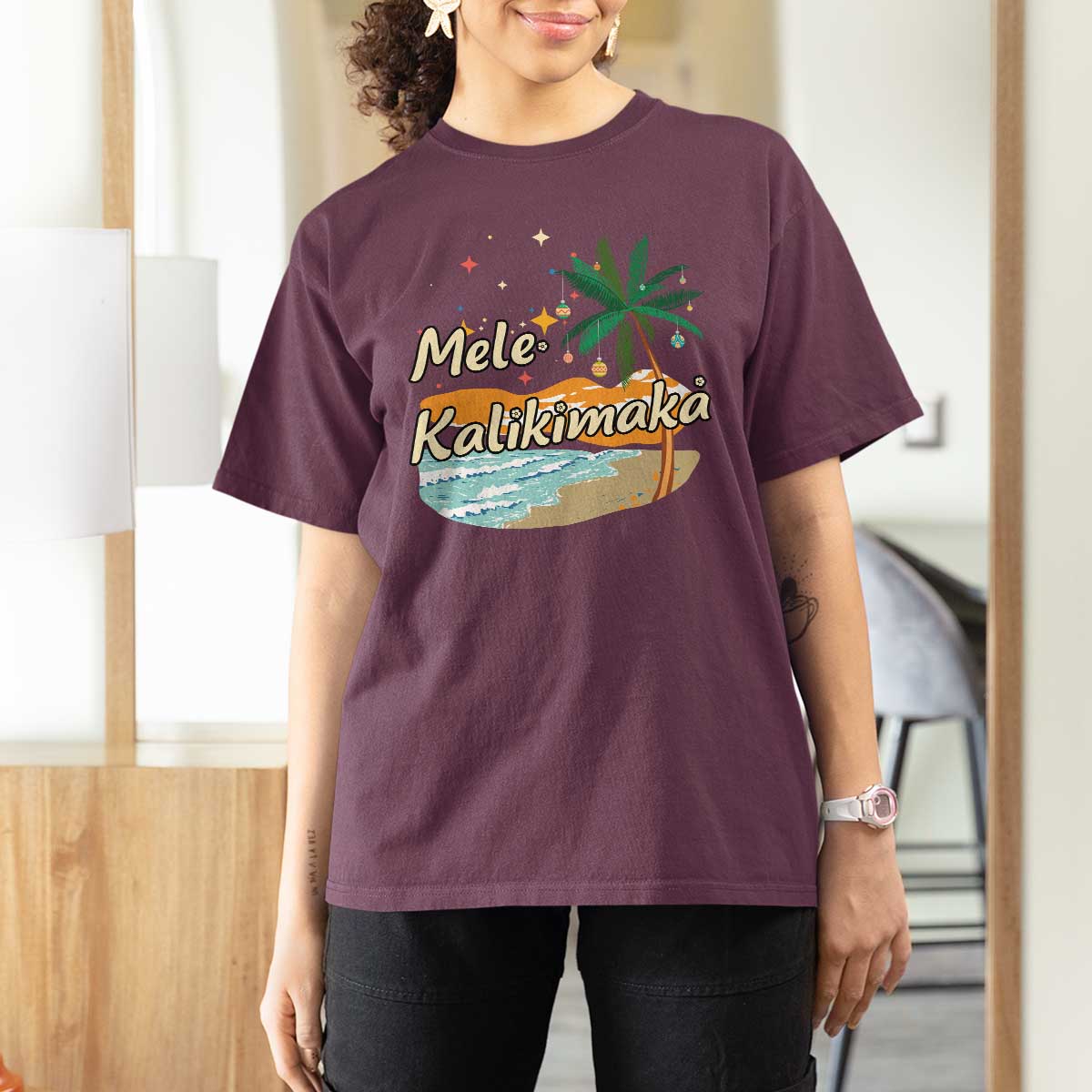 Retro Christmas In July Summer Beach Hawaii T Shirt For Women Mele Kalikimaka - Wonder Print Shop