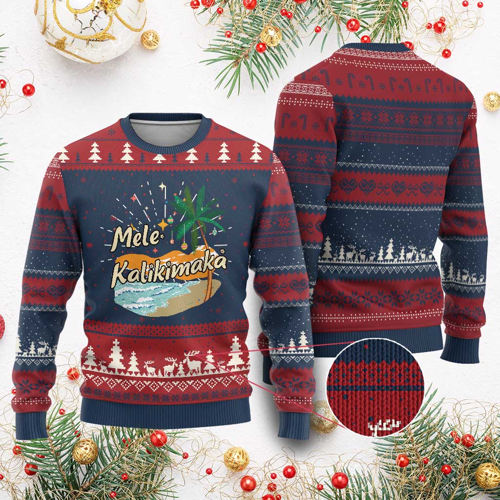 Retro Christmas In July Summer Beach Hawaii Knitted Sweatshirt Mele Kalikimaka - Wonder Print Shop