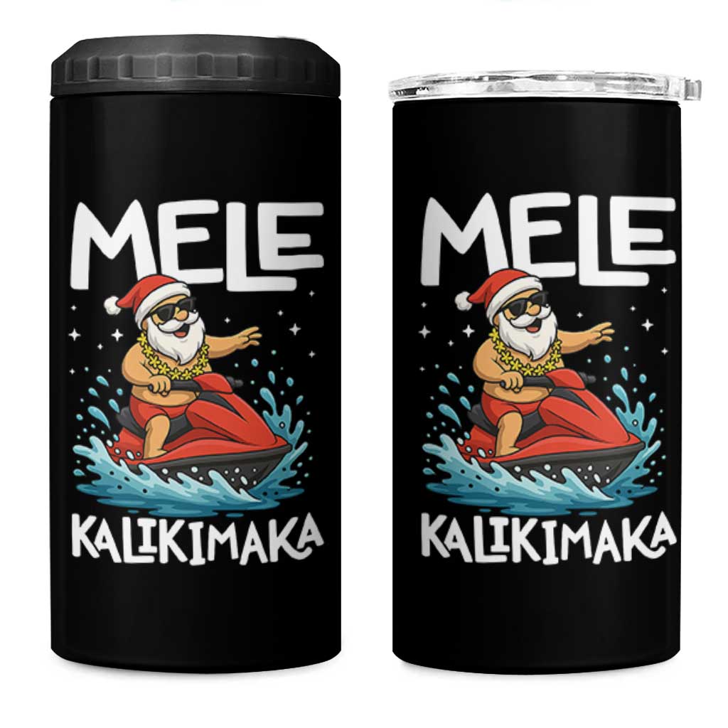 Mele Kalikimaka Hawaiian Christmas 4 in 1 Can Cooler Tumbler Funny Santa Jet Ski Summer Beach Xmas In July - Wonder Print Shop