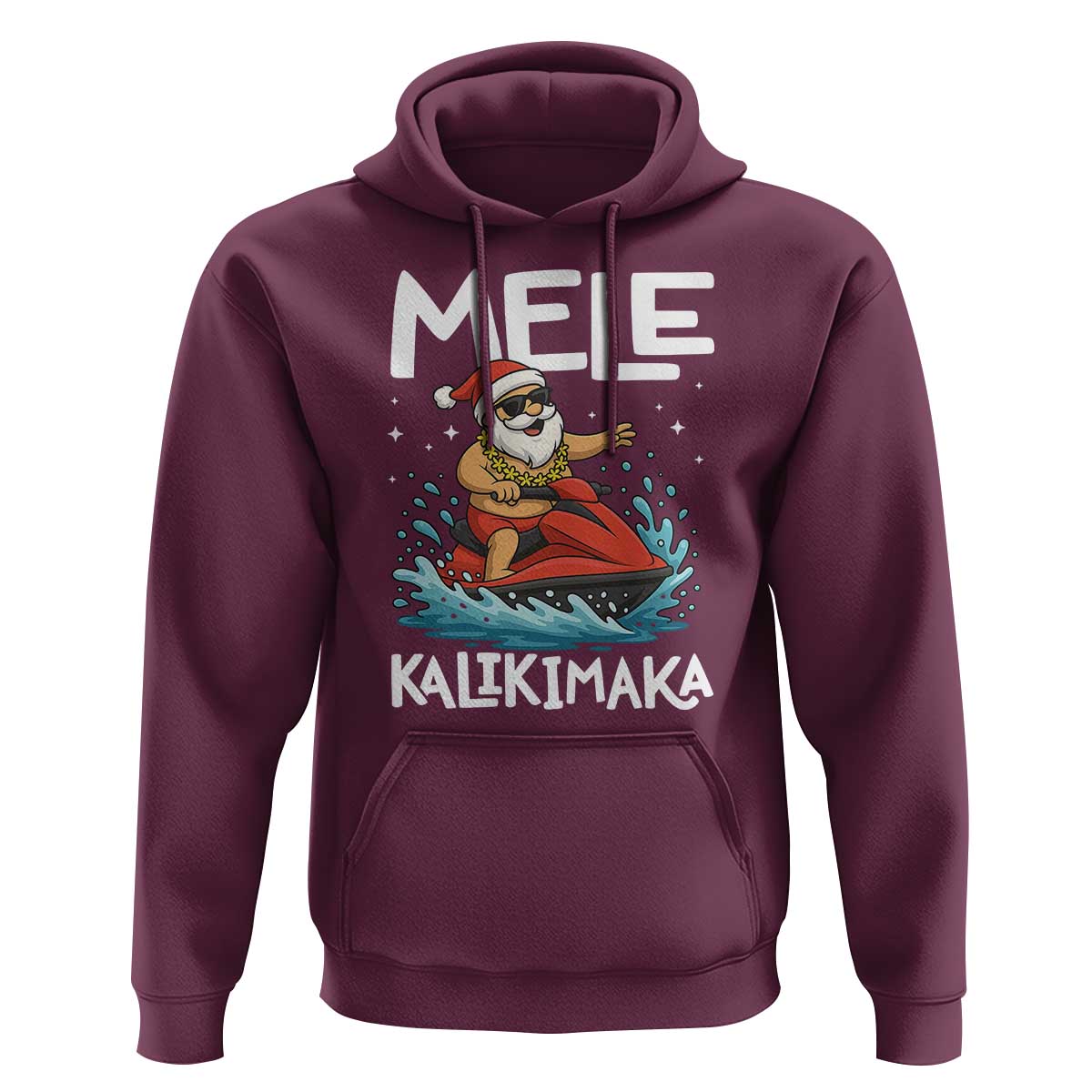 Mele Kalikimaka Hawaiian Christmas Hoodie Funny Santa Jet Ski Summer Beach Xmas In July - Wonder Print Shop