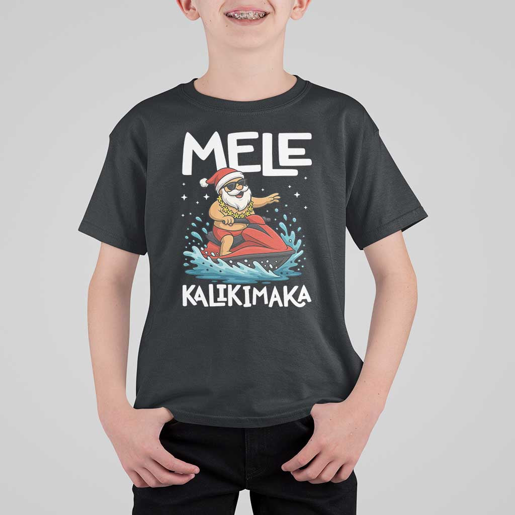 Mele Kalikimaka Hawaiian Christmas T Shirt For Kid Funny Santa Jet Ski Summer Beach Xmas In July - Wonder Print Shop