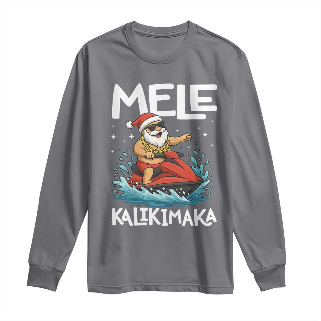 Mele Kalikimaka Hawaiian Christmas Long Sleeve Shirt Funny Santa Jet Ski Summer Beach Xmas In July - Wonder Print Shop