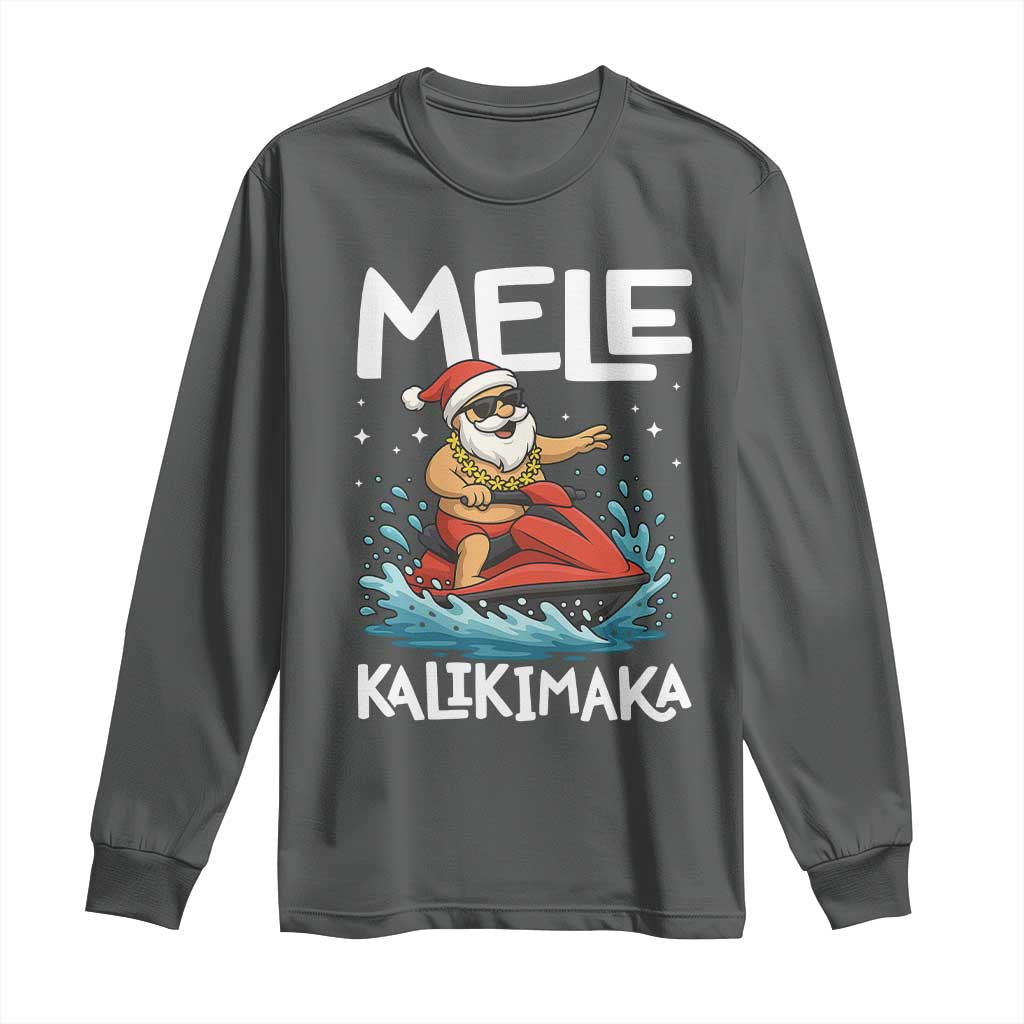 Mele Kalikimaka Hawaiian Christmas Long Sleeve Shirt Funny Santa Jet Ski Summer Beach Xmas In July - Wonder Print Shop