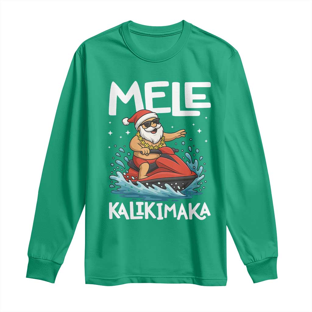 Mele Kalikimaka Hawaiian Christmas Long Sleeve Shirt Funny Santa Jet Ski Summer Beach Xmas In July - Wonder Print Shop