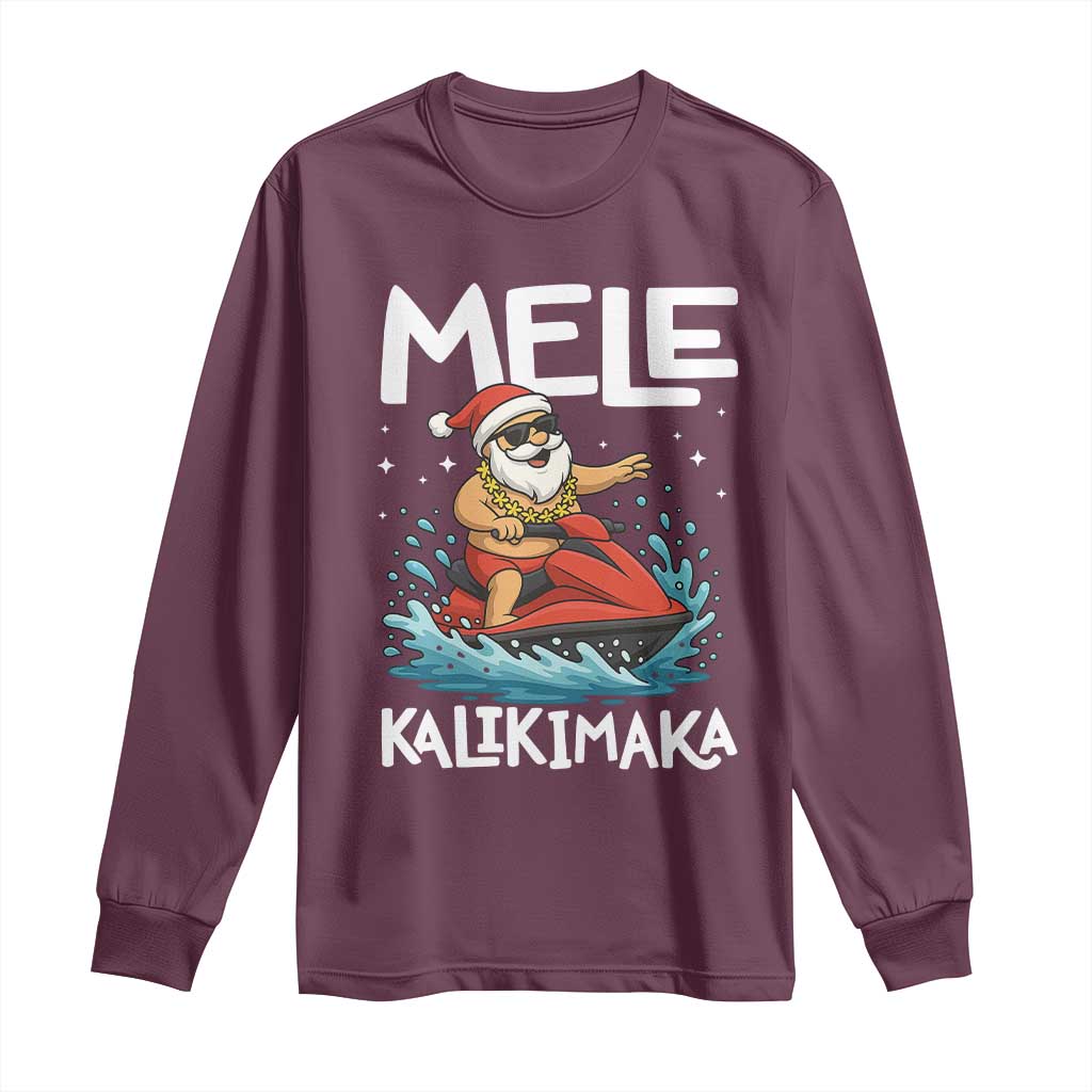 Mele Kalikimaka Hawaiian Christmas Long Sleeve Shirt Funny Santa Jet Ski Summer Beach Xmas In July - Wonder Print Shop