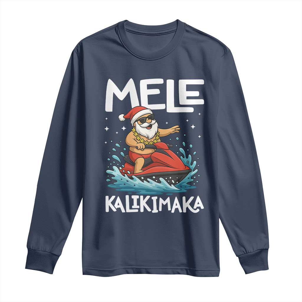 Mele Kalikimaka Hawaiian Christmas Long Sleeve Shirt Funny Santa Jet Ski Summer Beach Xmas In July - Wonder Print Shop