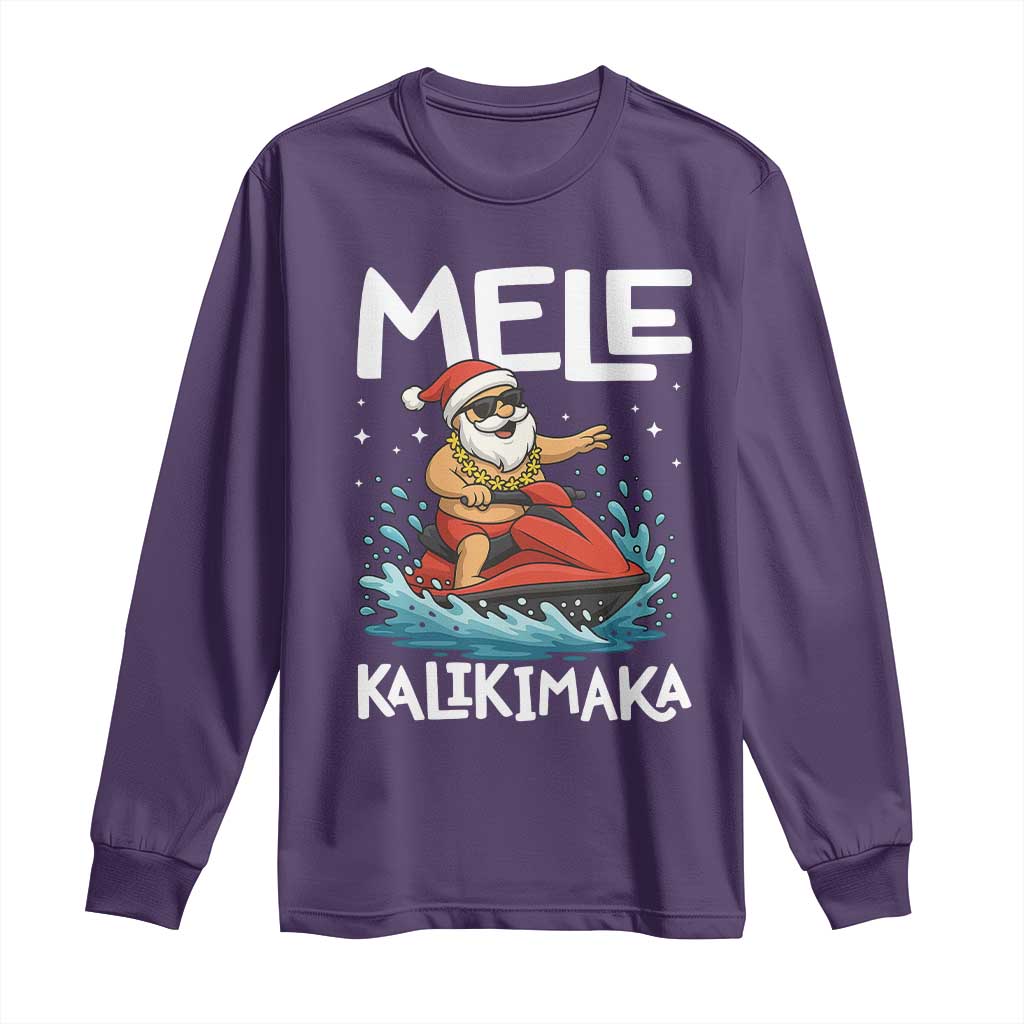 Mele Kalikimaka Hawaiian Christmas Long Sleeve Shirt Funny Santa Jet Ski Summer Beach Xmas In July - Wonder Print Shop
