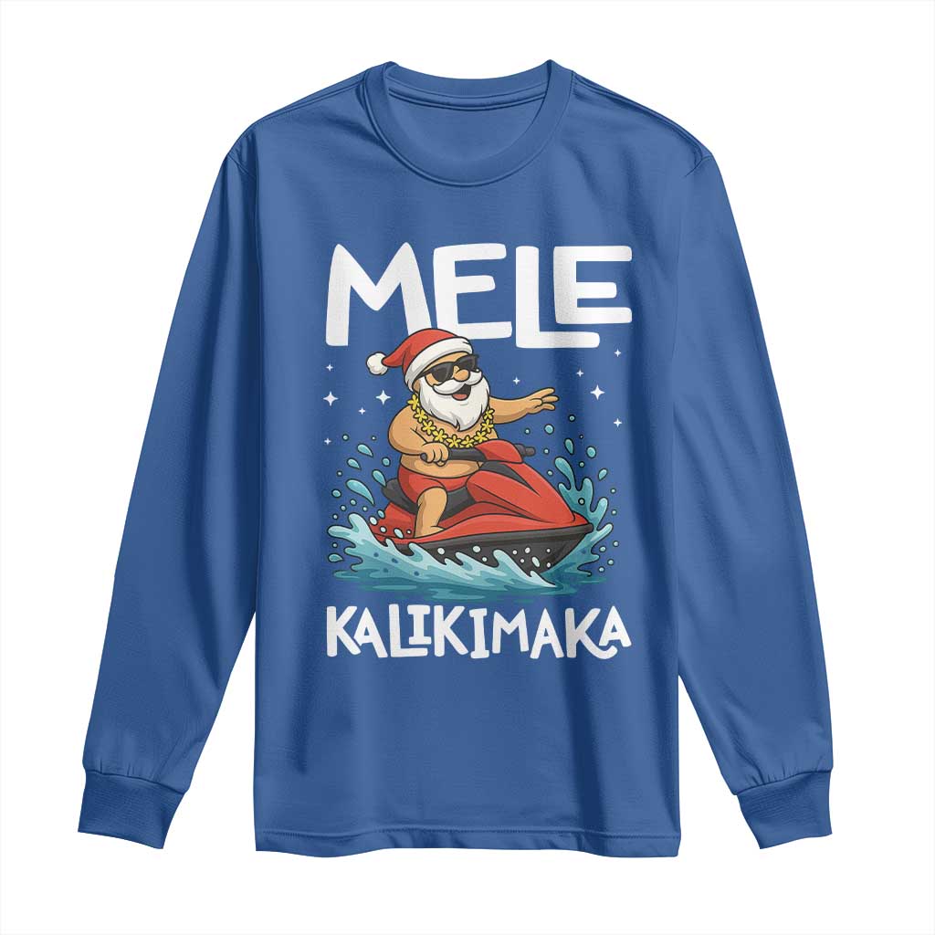 Mele Kalikimaka Hawaiian Christmas Long Sleeve Shirt Funny Santa Jet Ski Summer Beach Xmas In July - Wonder Print Shop