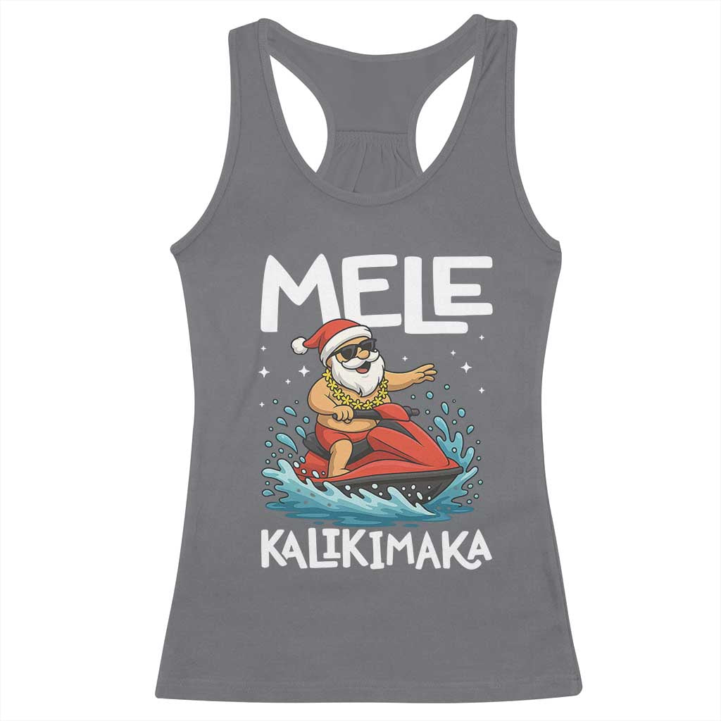 Mele Kalikimaka Hawaiian Christmas Racerback Tank Top Funny Santa Jet Ski Summer Beach Xmas In July - Wonder Print Shop