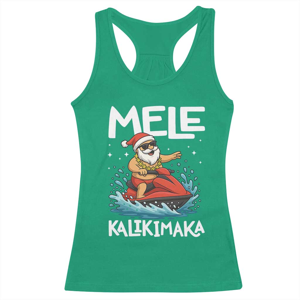 Mele Kalikimaka Hawaiian Christmas Racerback Tank Top Funny Santa Jet Ski Summer Beach Xmas In July - Wonder Print Shop