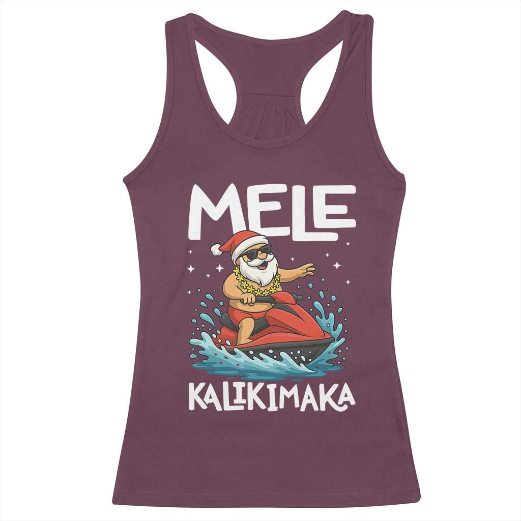 Mele Kalikimaka Hawaiian Christmas Racerback Tank Top Funny Santa Jet Ski Summer Beach Xmas In July - Wonder Print Shop