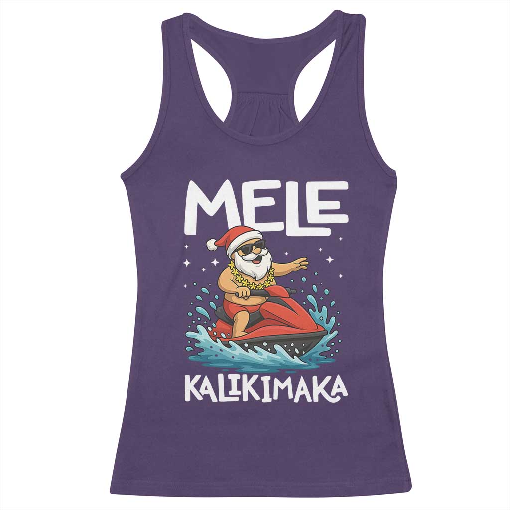 Mele Kalikimaka Hawaiian Christmas Racerback Tank Top Funny Santa Jet Ski Summer Beach Xmas In July - Wonder Print Shop