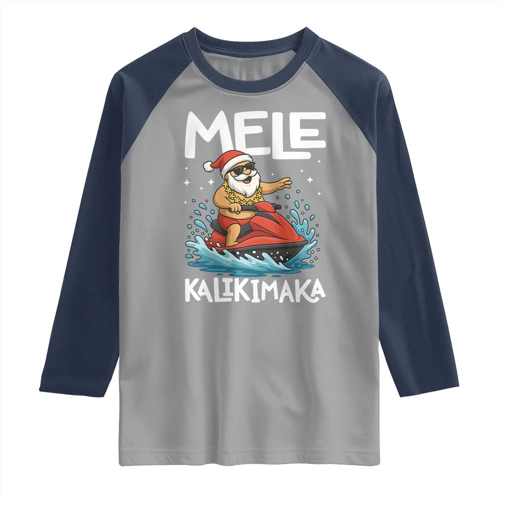 Mele Kalikimaka Hawaiian Christmas Raglan Shirt Funny Santa Jet Ski Summer Beach Xmas In July - Wonder Print Shop