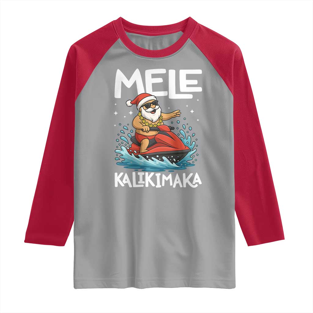 Mele Kalikimaka Hawaiian Christmas Raglan Shirt Funny Santa Jet Ski Summer Beach Xmas In July - Wonder Print Shop