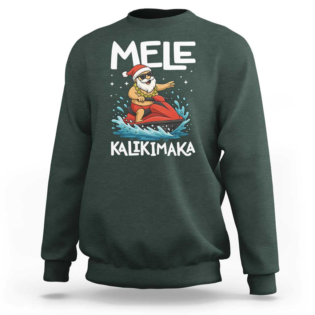 Mele Kalikimaka Hawaiian Christmas Sweatshirt Funny Santa Jet Ski Summer Beach Xmas In July - Wonder Print Shop