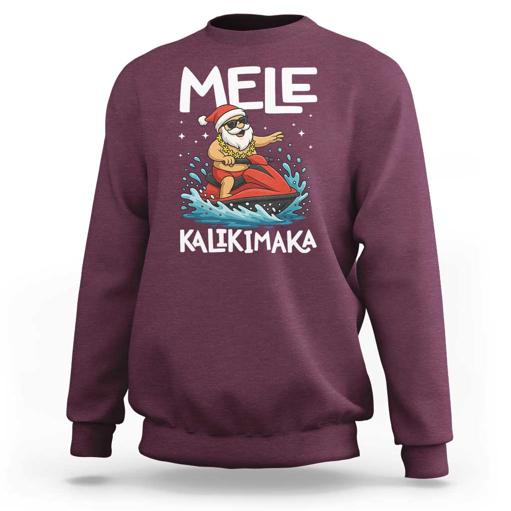 Mele Kalikimaka Hawaiian Christmas Sweatshirt Funny Santa Jet Ski Summer Beach Xmas In July - Wonder Print Shop