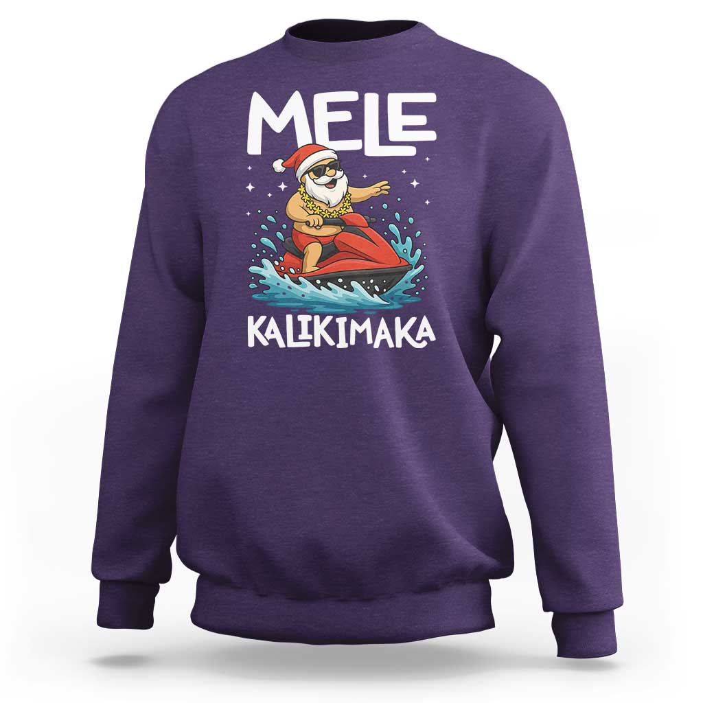 Mele Kalikimaka Hawaiian Christmas Sweatshirt Funny Santa Jet Ski Summer Beach Xmas In July - Wonder Print Shop