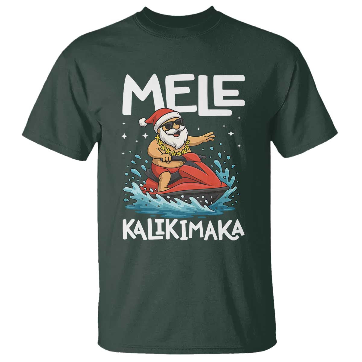 Mele Kalikimaka Hawaiian Christmas T Shirt Funny Santa Jet Ski Summer Beach Xmas In July - Wonder Print Shop