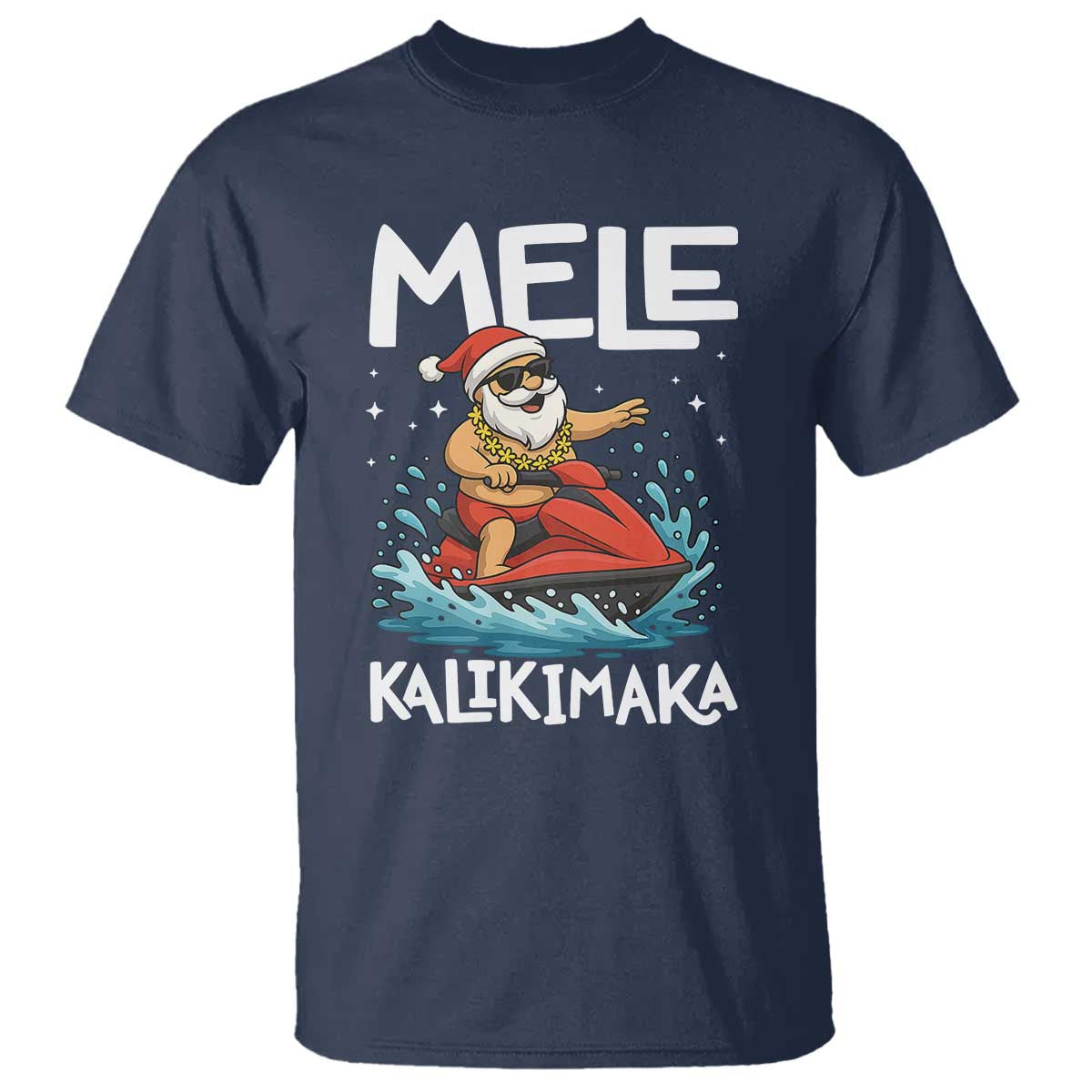 Mele Kalikimaka Hawaiian Christmas T Shirt Funny Santa Jet Ski Summer Beach Xmas In July - Wonder Print Shop