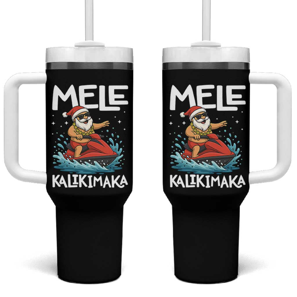 Mele Kalikimaka Hawaiian Christmas Tumbler With Handle Funny Santa Jet Ski Summer Beach Xmas In July - Wonder Print Shop