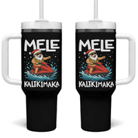 Mele Kalikimaka Hawaiian Christmas Tumbler With Handle Funny Santa Jet Ski Summer Beach Xmas In July - Wonder Print Shop
