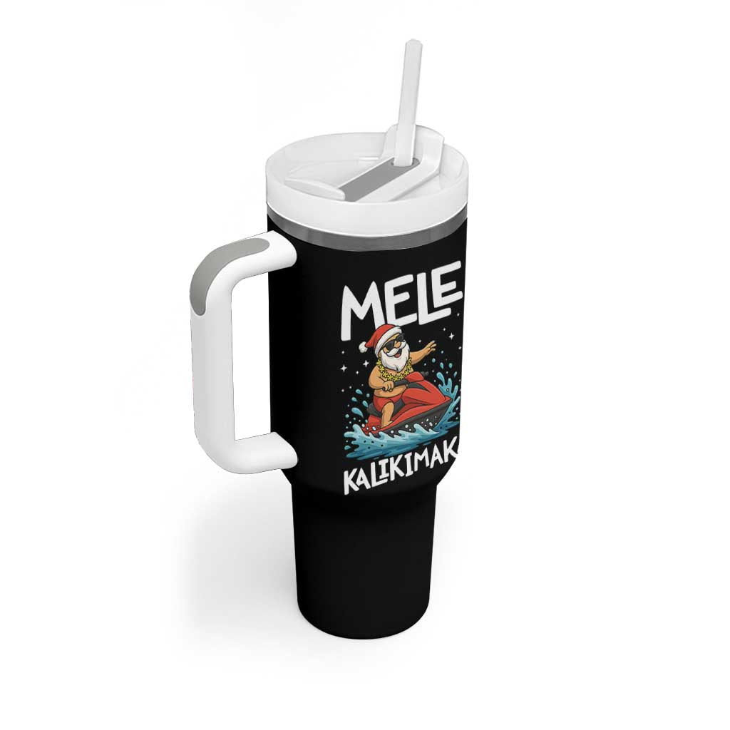 Mele Kalikimaka Hawaiian Christmas Tumbler With Handle Funny Santa Jet Ski Summer Beach Xmas In July - Wonder Print Shop