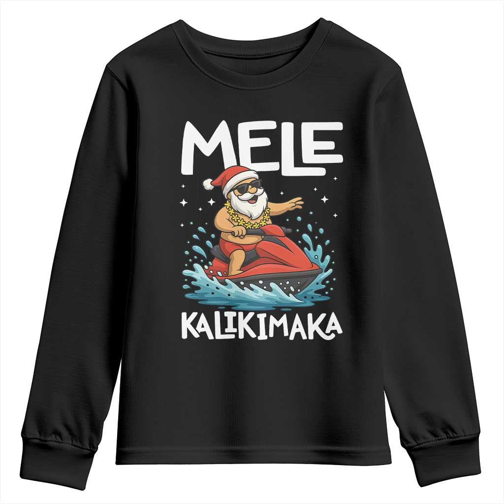 Mele Kalikimaka Hawaiian Christmas Youth Sweatshirt Funny Santa Jet Ski Summer Beach Xmas In July - Wonder Print Shop