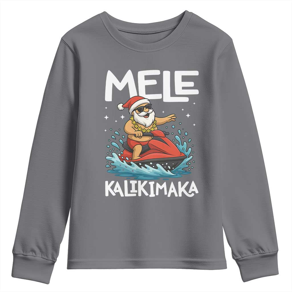 Mele Kalikimaka Hawaiian Christmas Youth Sweatshirt Funny Santa Jet Ski Summer Beach Xmas In July - Wonder Print Shop