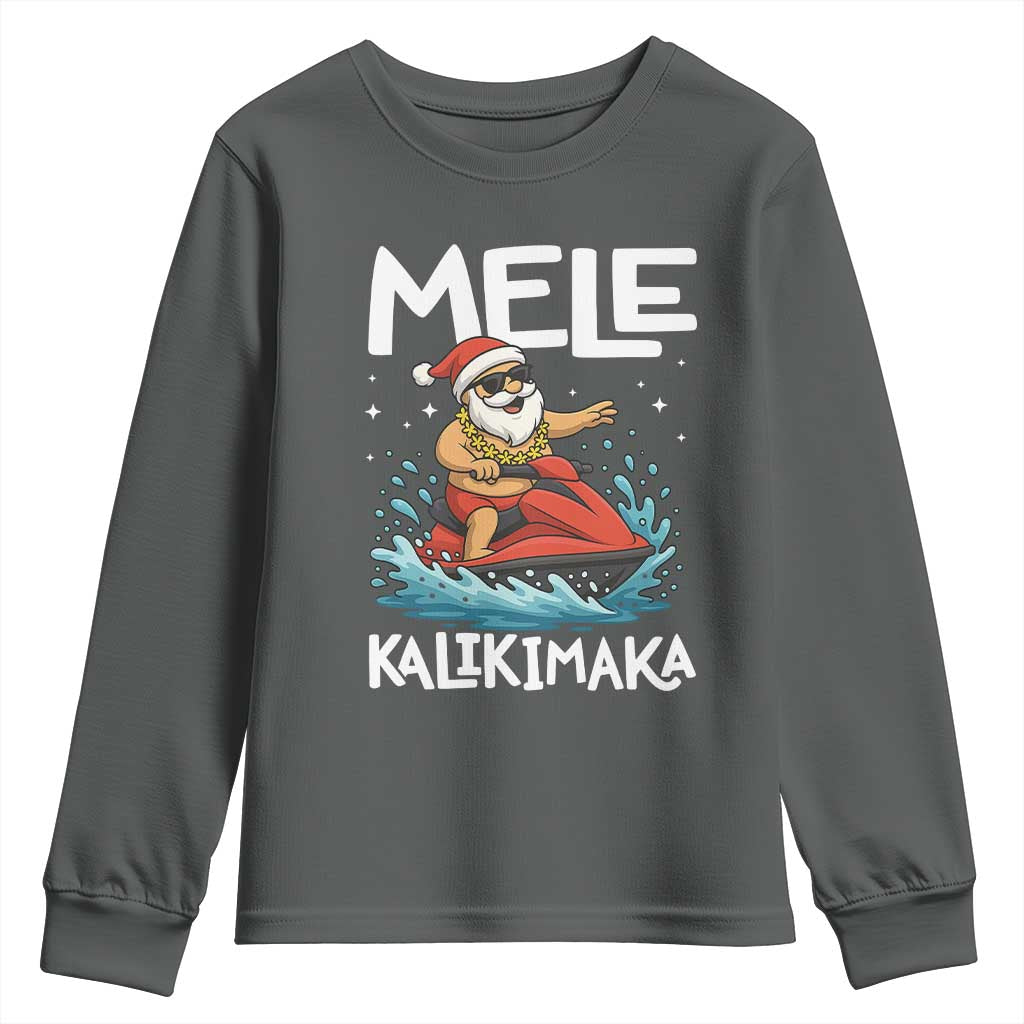 Mele Kalikimaka Hawaiian Christmas Youth Sweatshirt Funny Santa Jet Ski Summer Beach Xmas In July - Wonder Print Shop