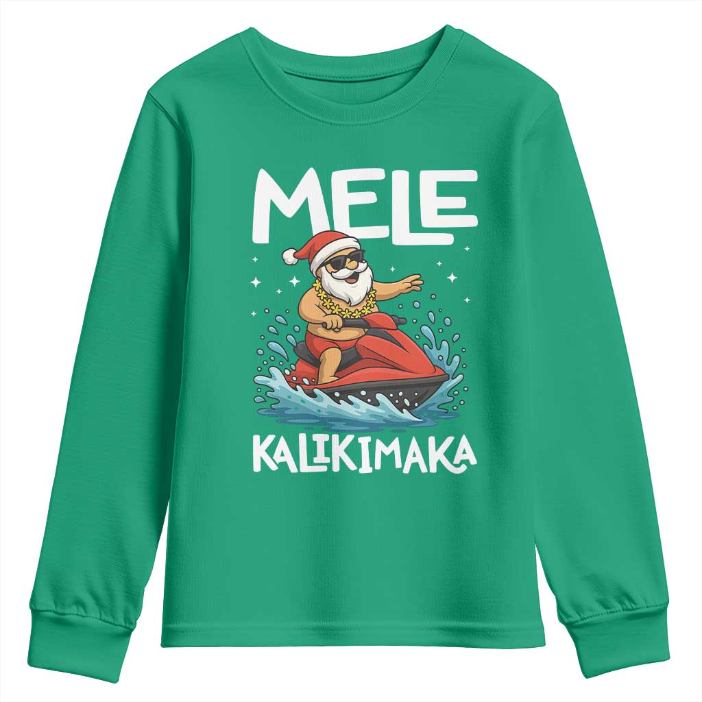 Mele Kalikimaka Hawaiian Christmas Youth Sweatshirt Funny Santa Jet Ski Summer Beach Xmas In July - Wonder Print Shop
