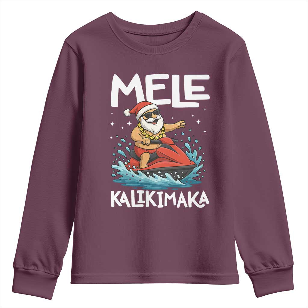 Mele Kalikimaka Hawaiian Christmas Youth Sweatshirt Funny Santa Jet Ski Summer Beach Xmas In July - Wonder Print Shop
