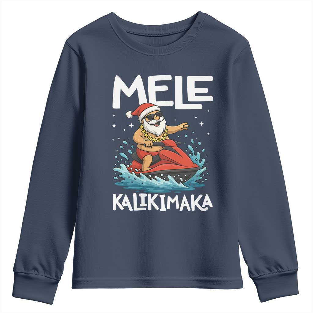 Mele Kalikimaka Hawaiian Christmas Youth Sweatshirt Funny Santa Jet Ski Summer Beach Xmas In July - Wonder Print Shop